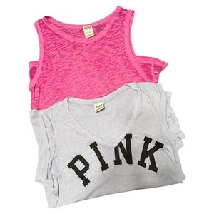 PINK Set of 2 Tees- Hot pink sleeveless tank & Light purple Short Sleeve Tee Top